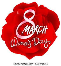 8 march womens day. red pink rose background art