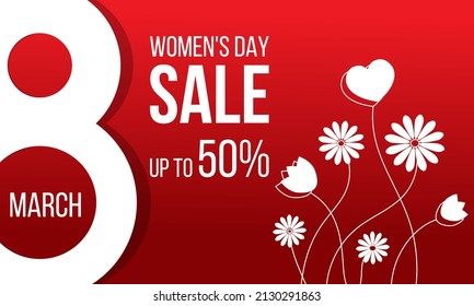 8 march women's day sale up to 50%, web banner or social media post template