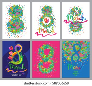8 March women's day. Set of postcards and vector illustrations for registration to the celebration of international women's day.