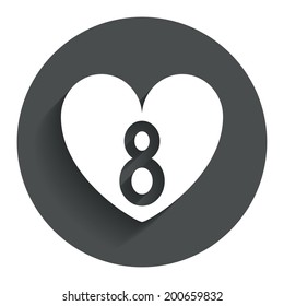 8 March Women's Day sign icon. Heart symbol. Circle flat button with shadow. Modern UI website navigation. Vector