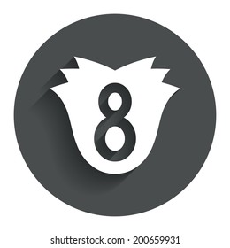 8 March Women's Day sign icon. Flower symbol. Circle flat button with shadow. Modern UI website navigation. Vector
