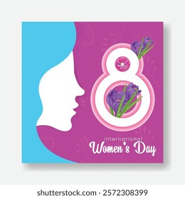 8 march women's day social media post banners ads template with realistic flower and female silhouette illustration background
mothers day square flyer or poster invitation greetings spring card