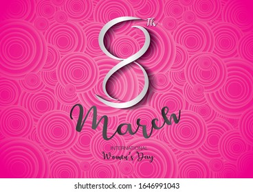 8 march. Women's day vector template can be cuse poster, flyer, sale banner, Postcard, greeting card, brochures.number 8 on pink flower background