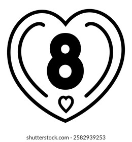 8 March. Women's day vector greeting card with Number 8 in the style of cut paper. and heart on red background. Applicable for web banner, flyer, cards and invitation.