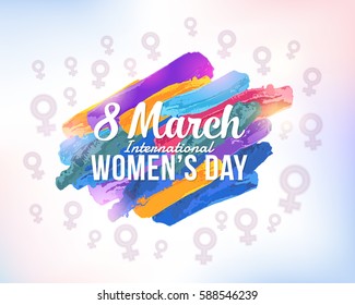 8 March Women's Day Water Colors Style Abstract Background Lights Theme Greeting Card, Vector Elements, Flyer, Poster Design