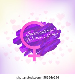 8 March Women's Day Water Colors Style Abstract Background Lights Theme Greeting Card, Vector Elements, Flyer, Poster Design