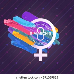 8 March Women's Day Water Colors with Female Icon. Abstract Background Theme Greeting Card, Vector Elements, Flyer, Poster Design