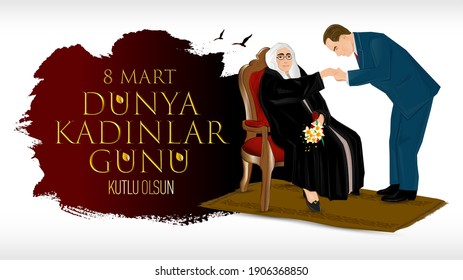 8 mart dünya kadinlar günü kutlu olsun. Happy March 8 International Women's Day. Ataturk annesi Zubeyde Hanim in elini operken. 