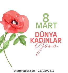 8 mart dünya kadınlar günü
red flower vector. Translation: March 8, international women's day.