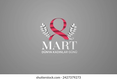 8 Mart Dünya kadınlar günü. (Traducir:
8 de marzo, feliz día de la mujer) tarjeta de felicitación ilustración vectorial