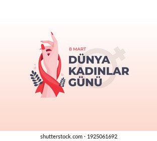 8 mart dünya kadınlar günü. Traducción: 8 de marzo, Día Internacional de la Mujer, vector
