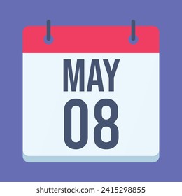 8 May Calendar. Blue Background. Vector Calendar.
