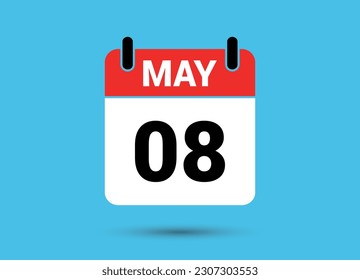 8 May Calendar Date Flat Icon Day 8 Vector Illustration