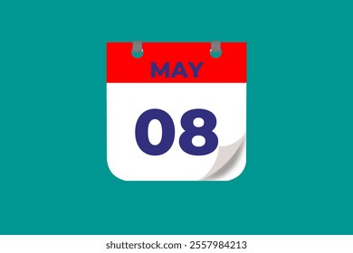 8 May calendar icon text page monthly web design on red, and blue background vector, icon, or illustration with the month of May 8
