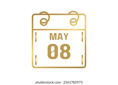 8 May calendar icon text page monthly web design on golden and white background vector, icon, or illustration with the month of May 8