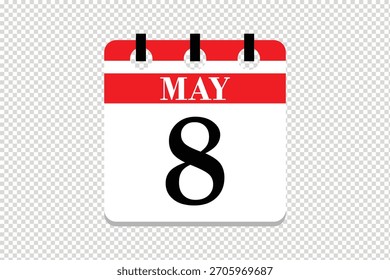 Vector Icono de calendario del 8 de mayo, ícono de calendario del mes de mayo de 8 fechas, ícono de calendario del 8 de mayo, ícono de calendario del Vector.