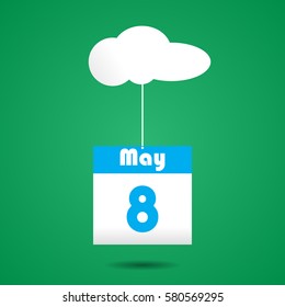 8 may calender icon with cloud paper art style