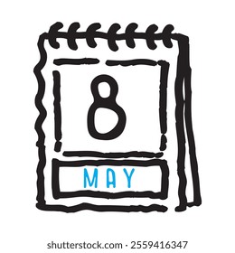 8 May date calendar - A simple yet elegant line art illustration of a date calendar captures the essence of organization and timekeeping. The clean lines and minimalistic design 