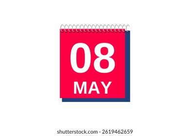 8 may month single day vector, illustration, calendar with red, blue and white color background calendar icon of may 8