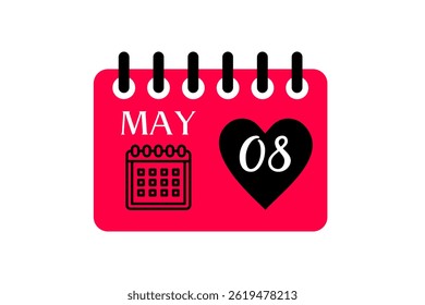 8 may month single day vector, illustration, calendar with red, black and white color background calendar icon of may 8