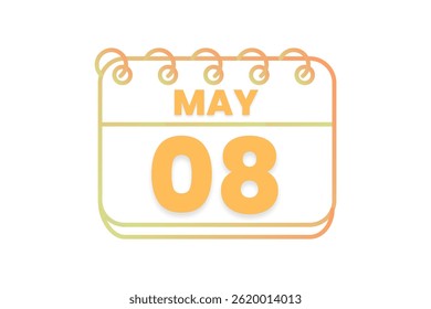 8 may month single day vector, illustration, calendar with orange, yellow, brown and white color background calendar icon of may 8
