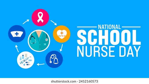 8 may School Nurse Day background template. Holiday concept. use to background, banner, placard, card, and poster design template with text inscription and standard color. vector illustration.