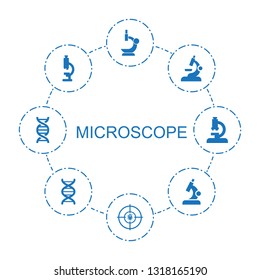 8 microscope icons. Trendy microscope icons white background. Included filled icons such as dna. microscope icon for web and mobile.
