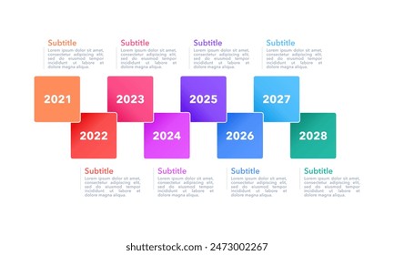 8 milestone of company. Business visualization timeline infographic template with. Business presentation and Annual report. Vector illustration.
