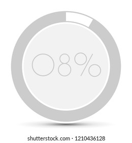 8% Minimal Flat white plane progress button  with shadow. well aligned loading graphic vector 