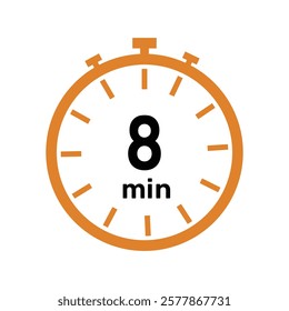 8 minute Timer, clock, icon vector stopwatch isolated icons. Countdown timer symbol.