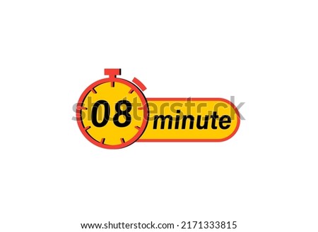 8 minute timers Clocks, Timer 8 min icon, countdown icon. Time measure. Chronometer icon isolated on white background