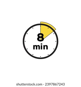 8 Minutes Analog Clock Icon white background .