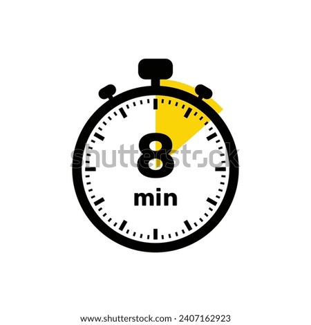 8 Minutes Analog Clock Icon white background design.