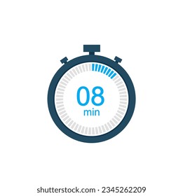 8 Minuten Countdown-Timer oder digitaler Counter Timer-Uhr Vektorsymbol. 8 min Stoppen Uhr Vektorsymbol, digitaler Timer.