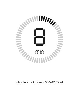 The 8 minutes, stopwatch vector icon, digital timer. clock and watch, timer, countdown symbol.