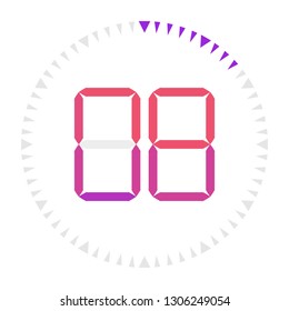 The  8 minutes, stopwatch vector icon, digital timer. Vector digital count down circle board with circle time pie diagram. Watch outline style design, designed for web and app.