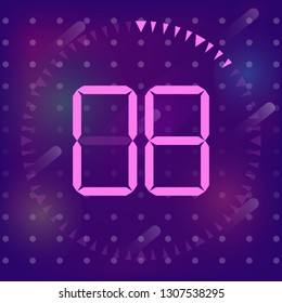 The 8 minutes, stopwatch vector icon, digital timer. Vector digital count down circle board with circle time pie diagram. Watch outline style design, designed for web and app. 