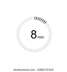 8 minutes timer icon,8 min digital timer. Clock and watch, timer, countdown.
