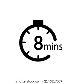 8 minutes timer, stopwatch or countdown icon. Time measure. Chronometr icon. Stock Vector illustration isolated on white background.