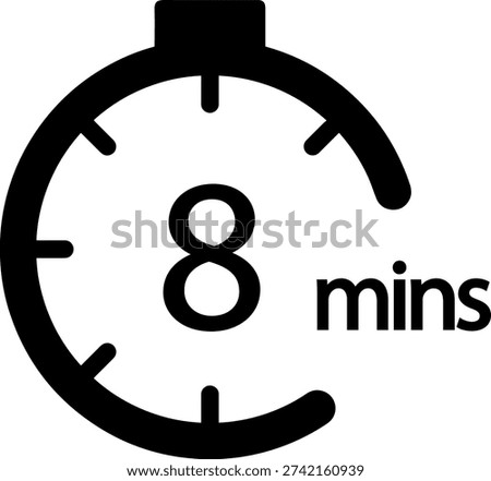 8 Minutes timers clock. Time measure. Chronometer vector icon black isolated on white background.