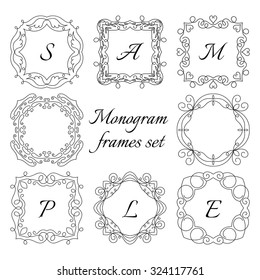 8 monogram frames. Retro style set. Hand drawn ornament. Trendy vector design.