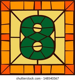 8 - Mosaic numbers, stained glass windows with frame or tile design, vector illustration