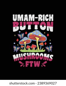 8 mushroom blend,mushroom t shirt design, illustration, bohemian vibe top, vintage groovy toy, funky graphic print