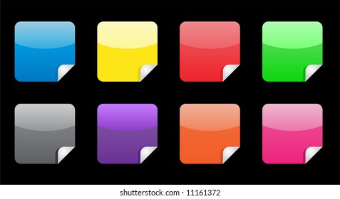 8 nice glossy stickers with fold up (blue, yellow, red, green, gray, purple, orange, pink).