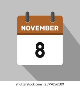 8 november calendar icon vector month date number illustration design