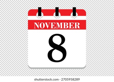 Vector Icono del calendario del 8 de noviembre, ícono del calendario del mes de noviembre de 8 fechas, ícono del calendario del 8 de noviembre, ícono del calendario del Vector.