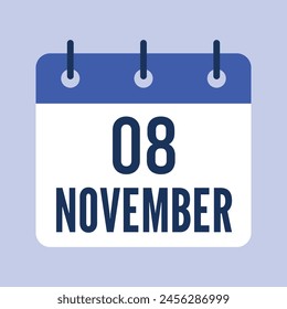 8 November Calendar, Isolated Vector Calendar.