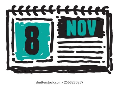 8 November date long table calendar - A simple yet elegant line art illustration of a table date calendar captures the essence of organization and timekeeping and note lines sketch art