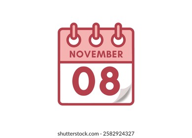 8 November month single day vector, illustration, calendar with maroon, rose and white color background calendar November 8