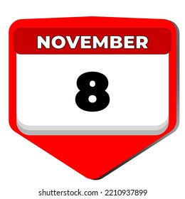 8 de noviembre, día del calendario de iconos vectoriales. 8 de noviembre. Octavo día de noviembre. 8.º número de fecha. calendario de 8 días. Ocho fechas. Victoria Azerbaiyán, Internacional de Radiología. Ilustración del vector